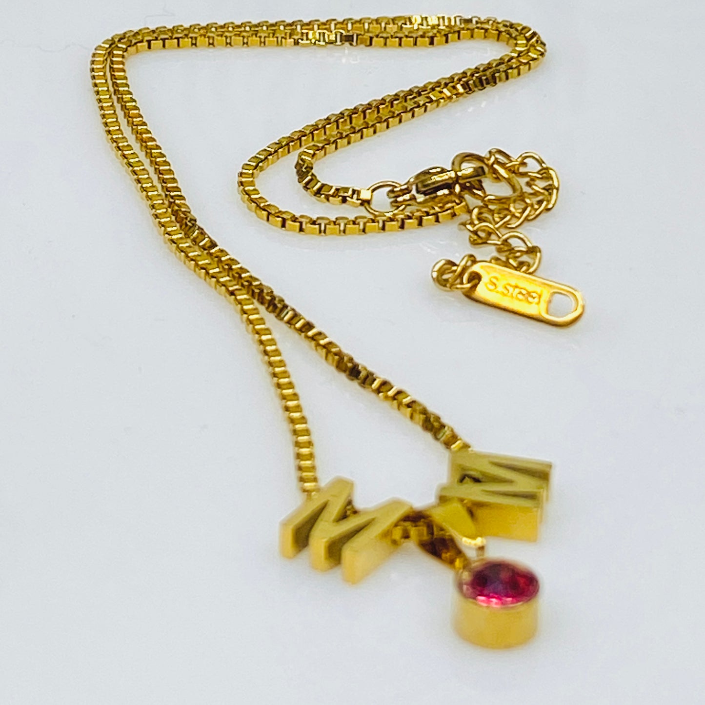 18 kt Gold Plated Stainless Steel Cubic Zirconia Birthstone & Initials on Box Chain Necklace