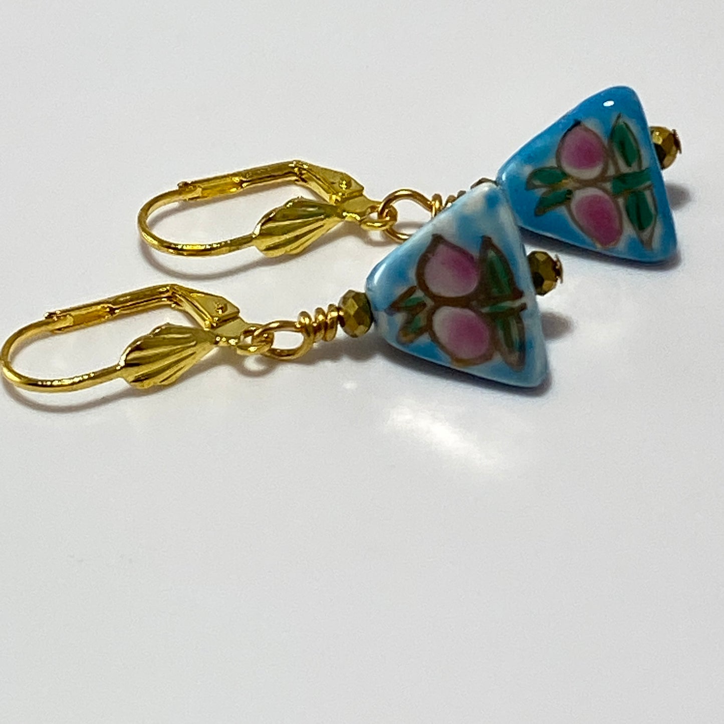 Hand Painted Ceramic Triangular Hook Earrings
