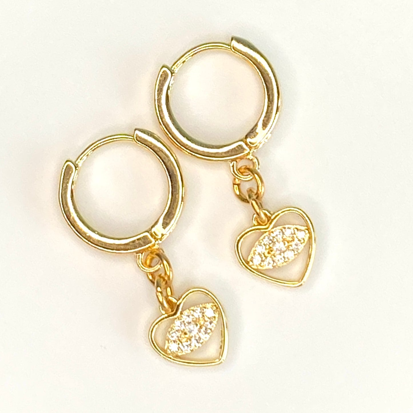 CZ Evil Eyes in Hearts Hoop Earrings