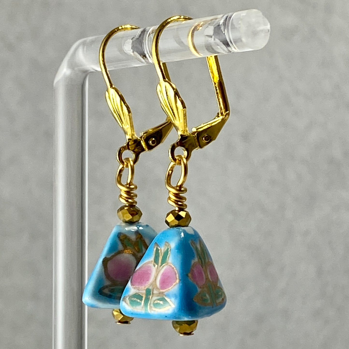 Hand Painted Ceramic Triangular Hook Earrings