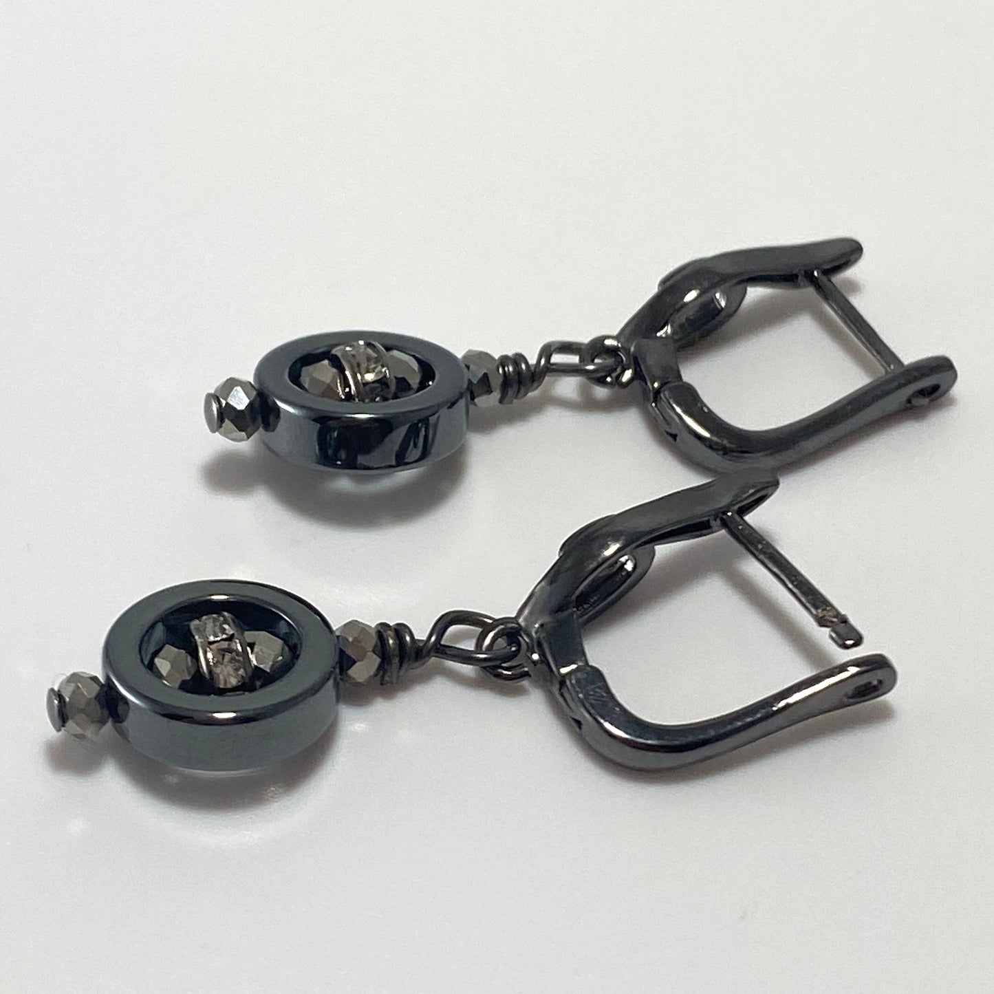 Hematite & Czech Crystal Hook Earrings