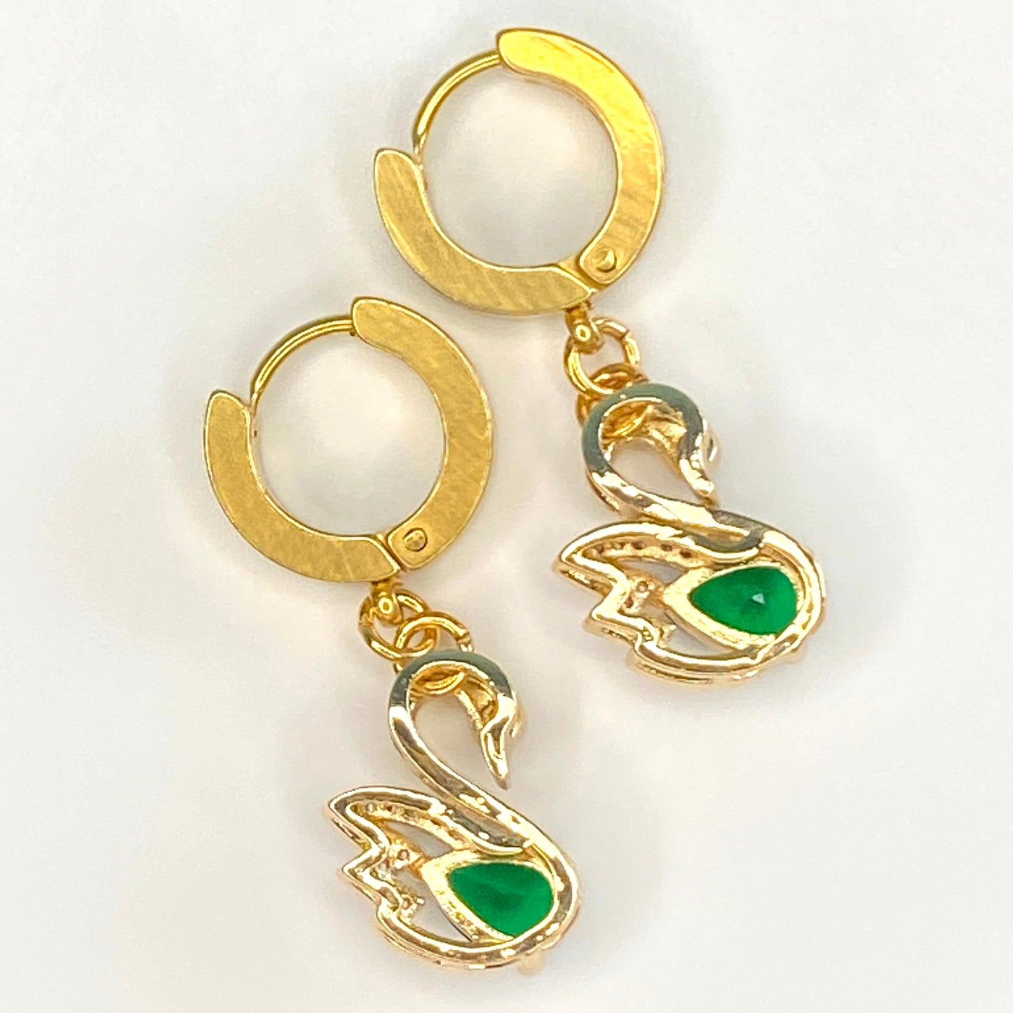 CZ Swan Huggie Hoop Earrings