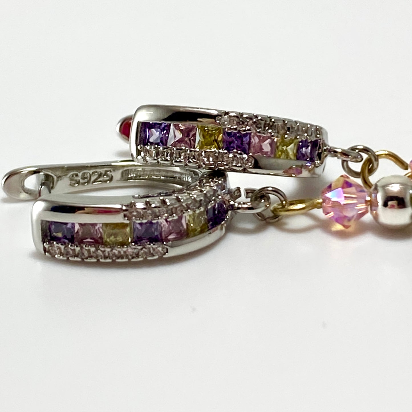 Boucles d'oreilles en argent sterling avec cristaux et perles autrichiennes et pierres en zircone cubique
