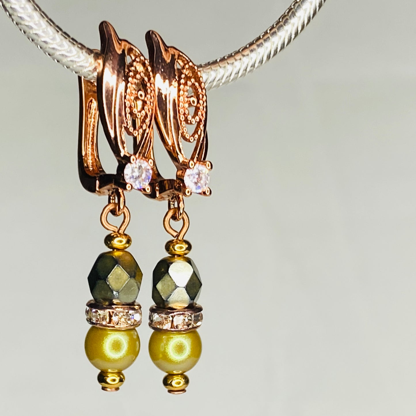 Pearl & Czech Glass CZ Hook Earrings
