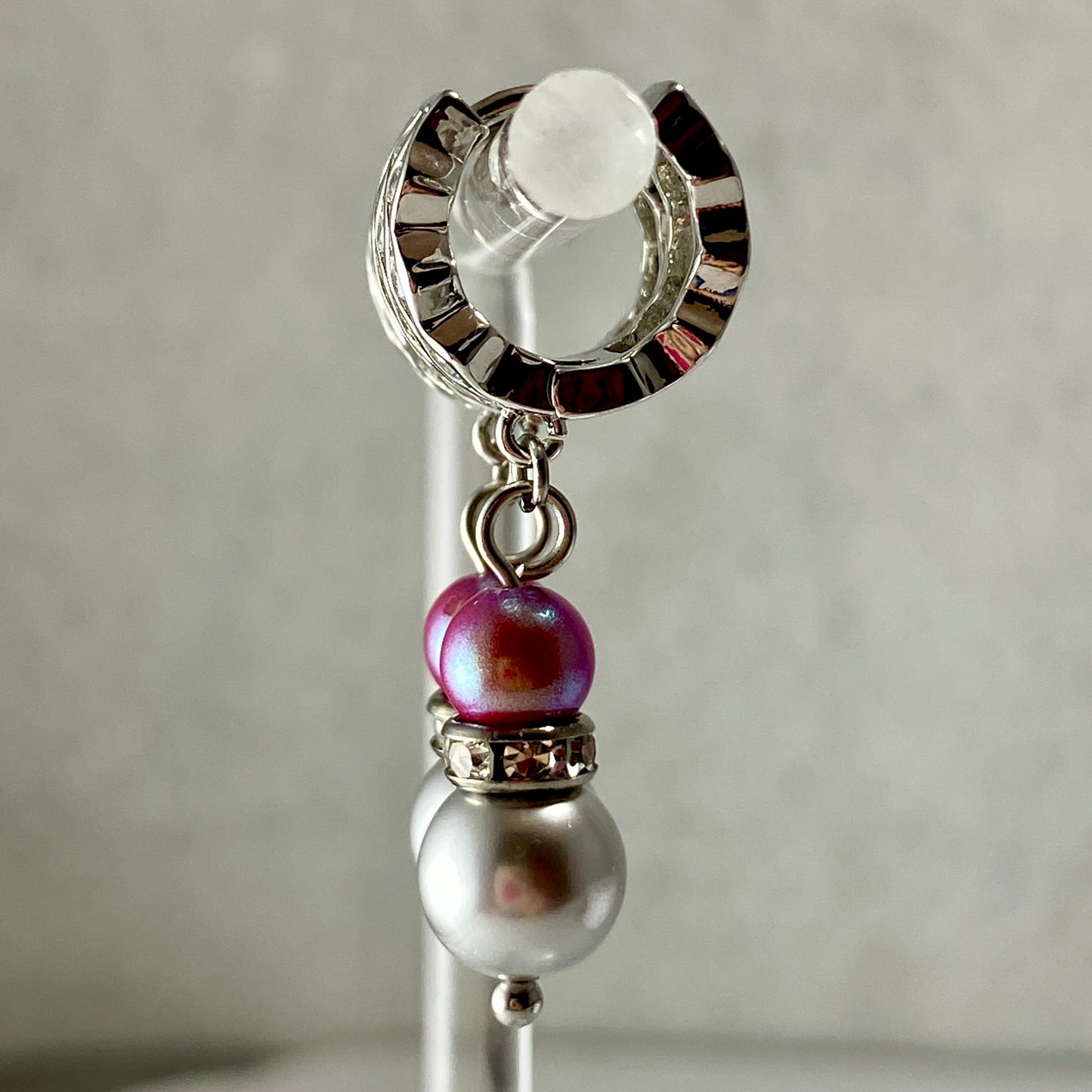 Pearl CZ Huggie Hoop Earrings