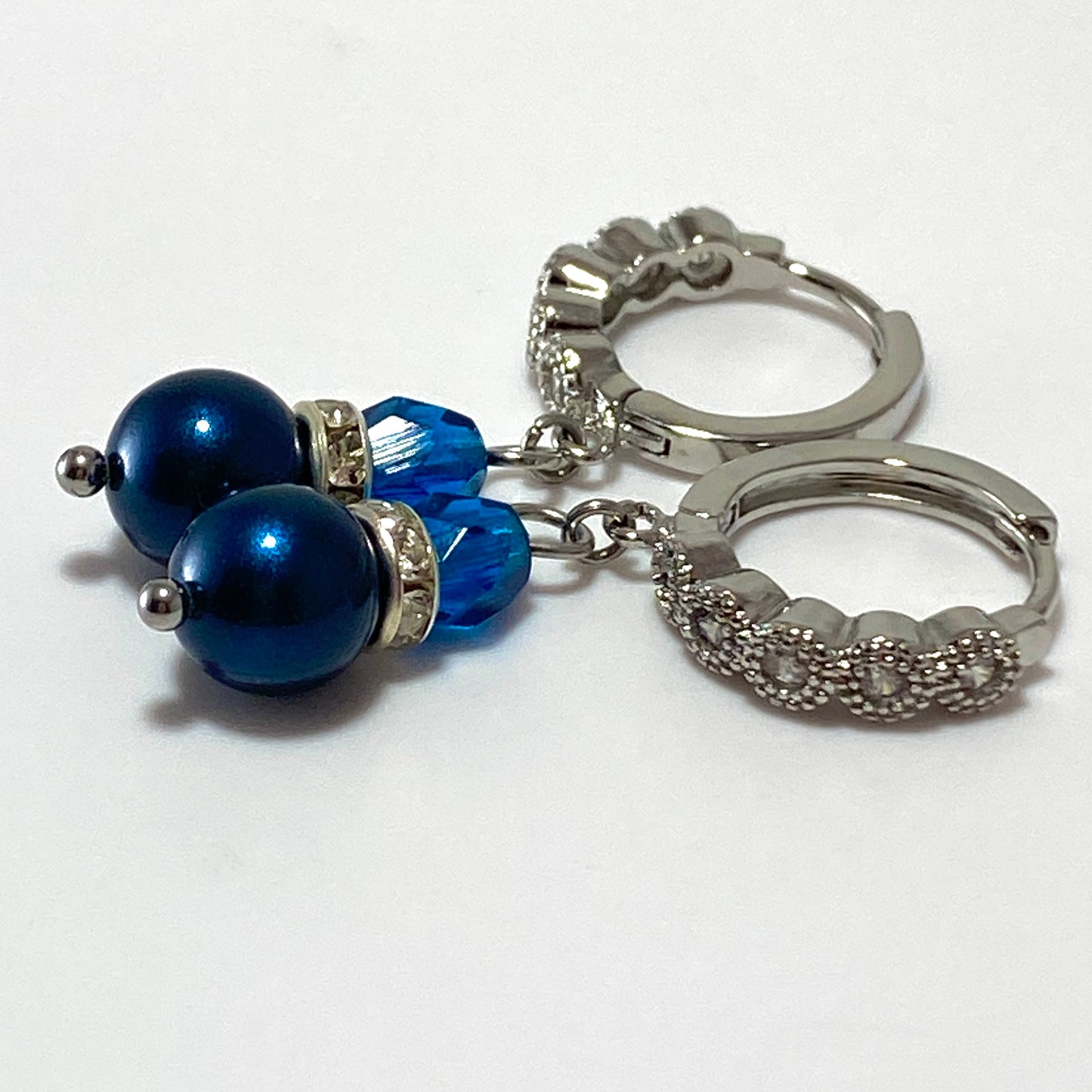 Pearls & Firepolished Beads Sterling CZ Hoop Earrings