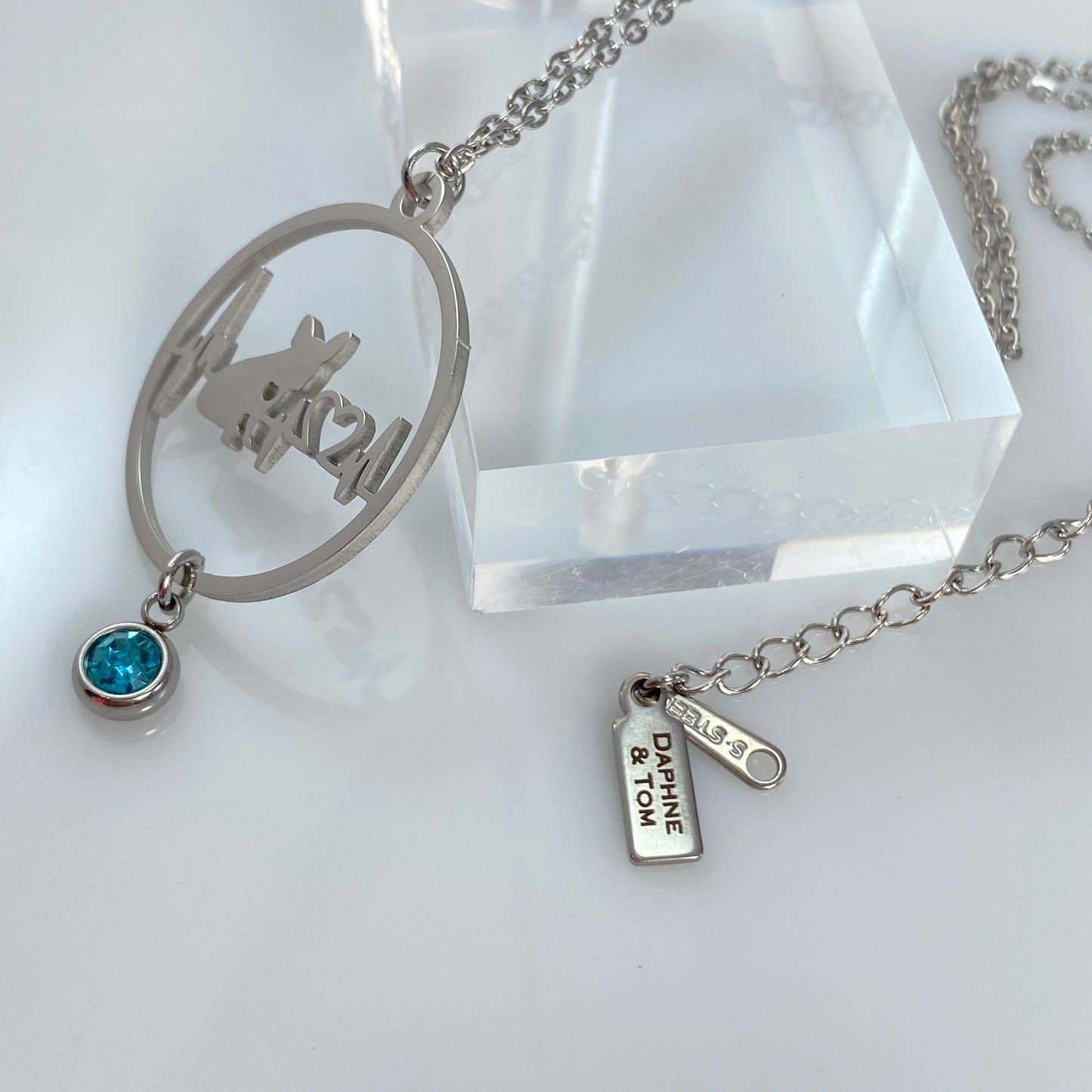 French Bulldog Heartbeat Pendant & Birthstone Cable Chain Necklace