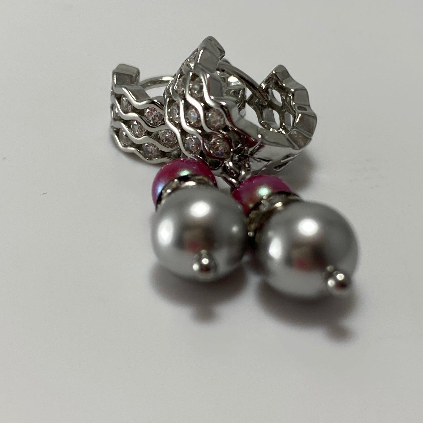Pearl CZ Huggie Hoop Earrings
