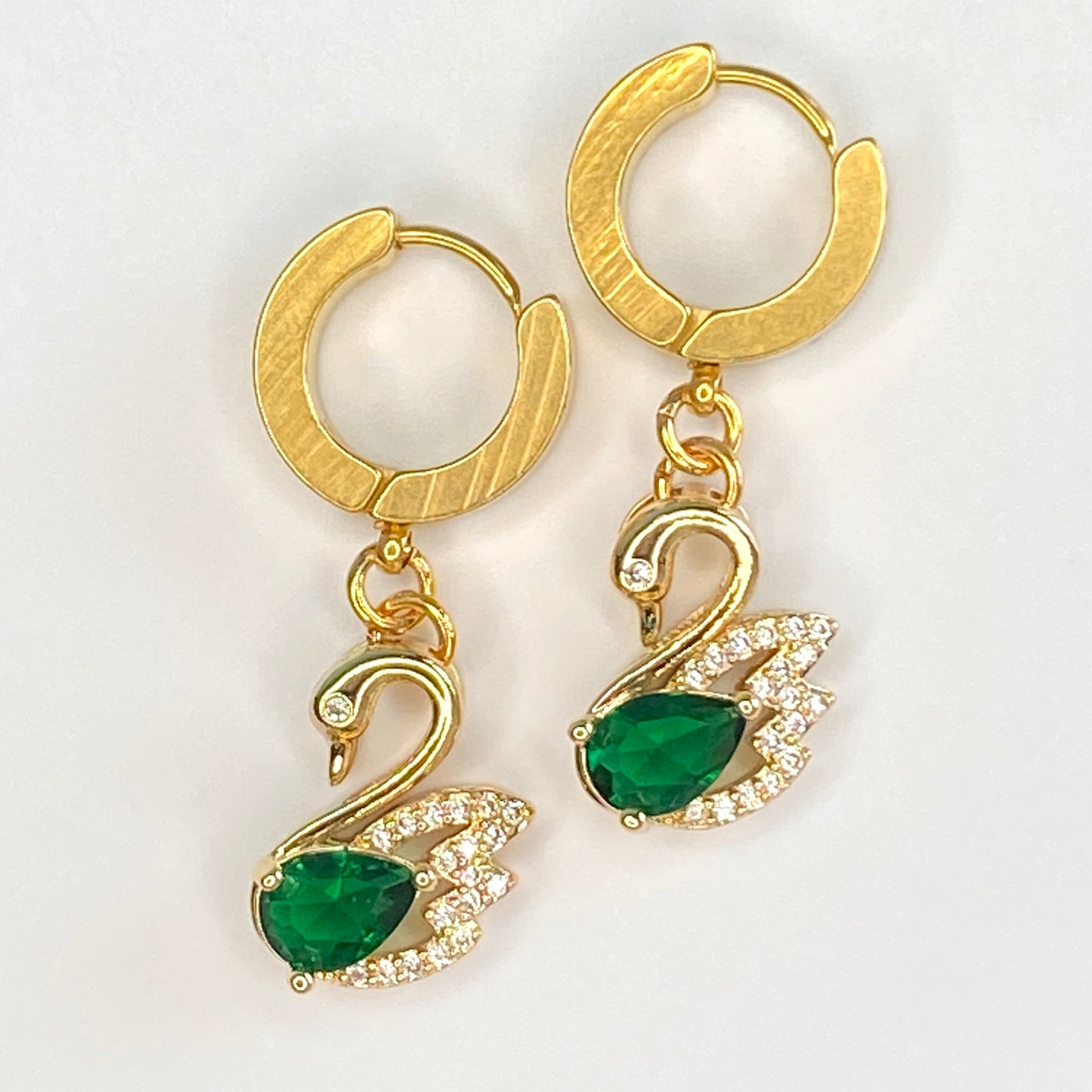 CZ Swan Huggie Hoop Earrings