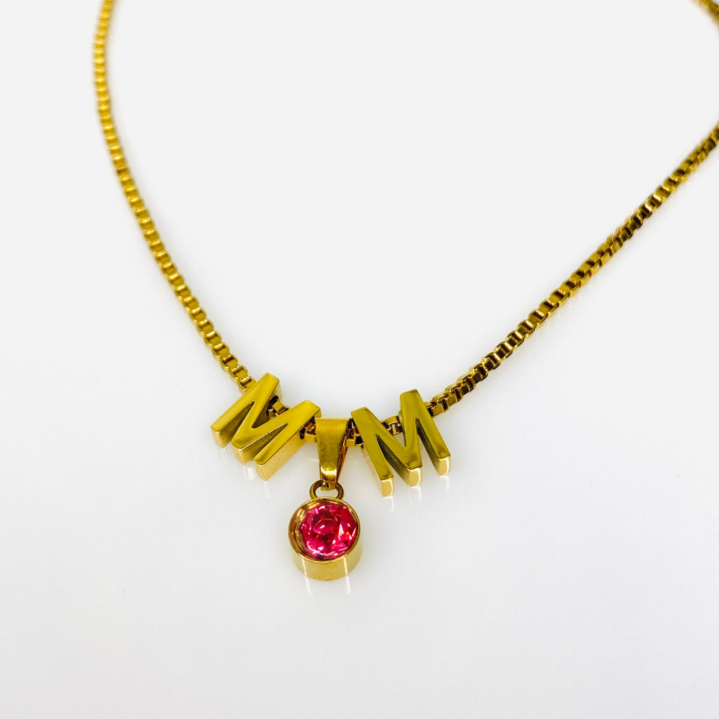 Birthstone & Initials Box Chain Necklace