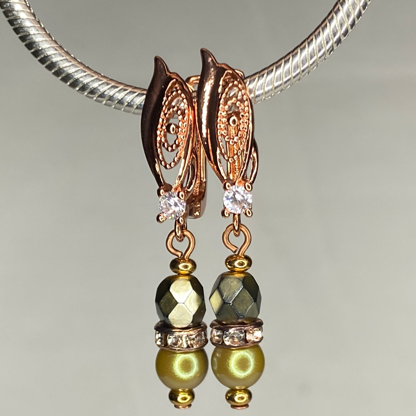 Pearl & Czech Glass CZ Hook Earrings