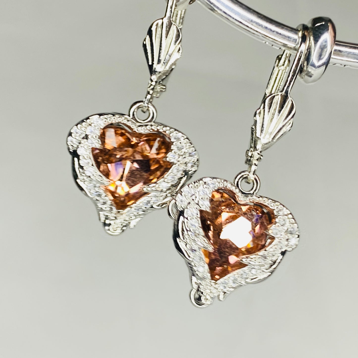 CZ Heart Hook Earrings