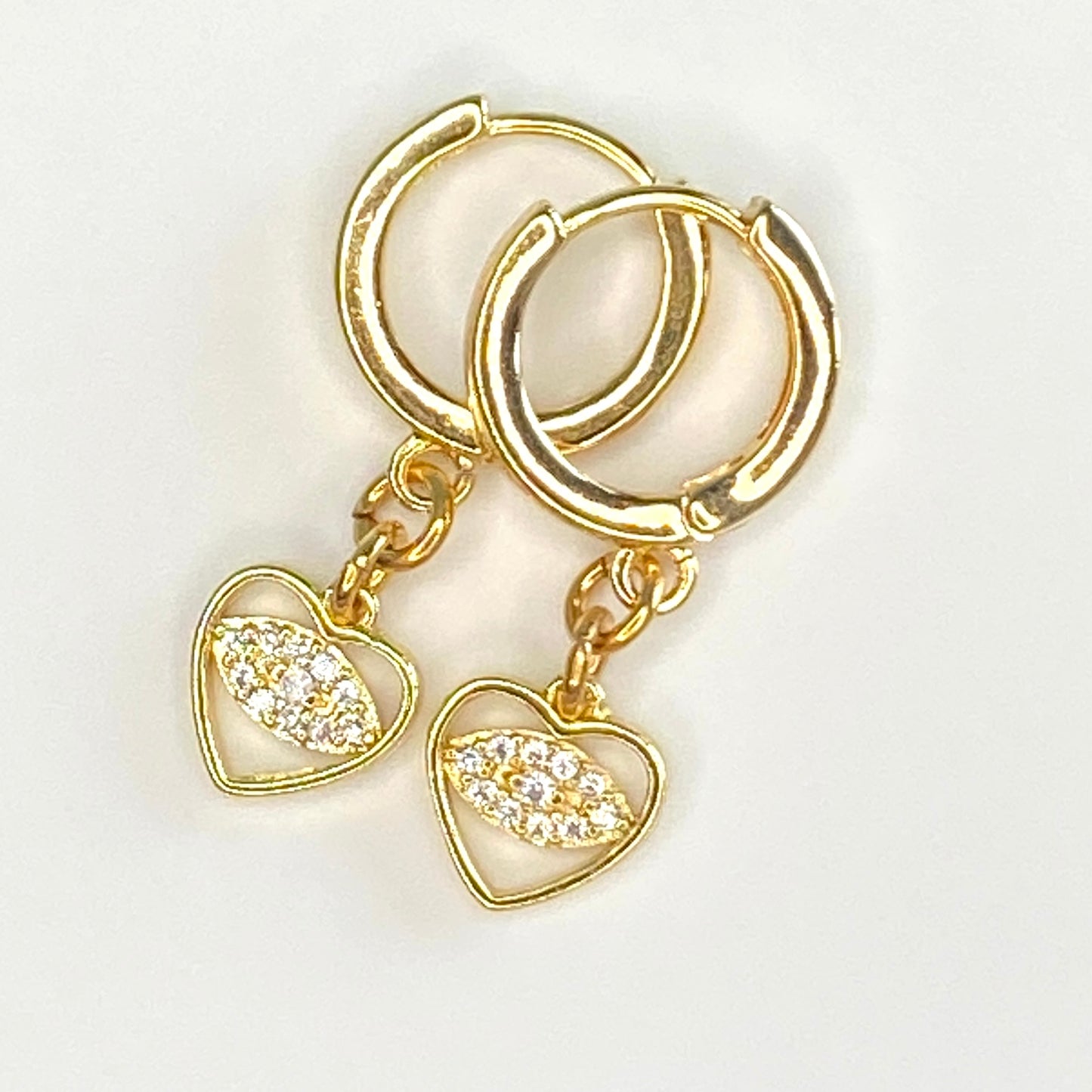 CZ Evil Eyes in Hearts Hoop Earrings