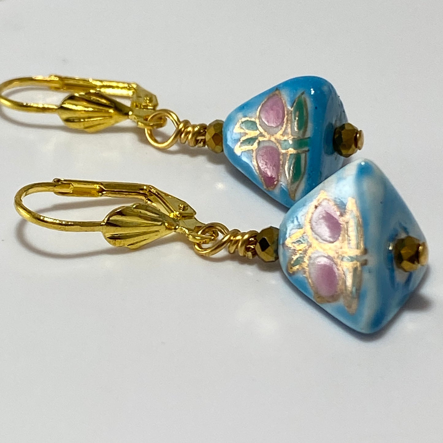 Hand Painted Ceramic Triangular Hook Earrings