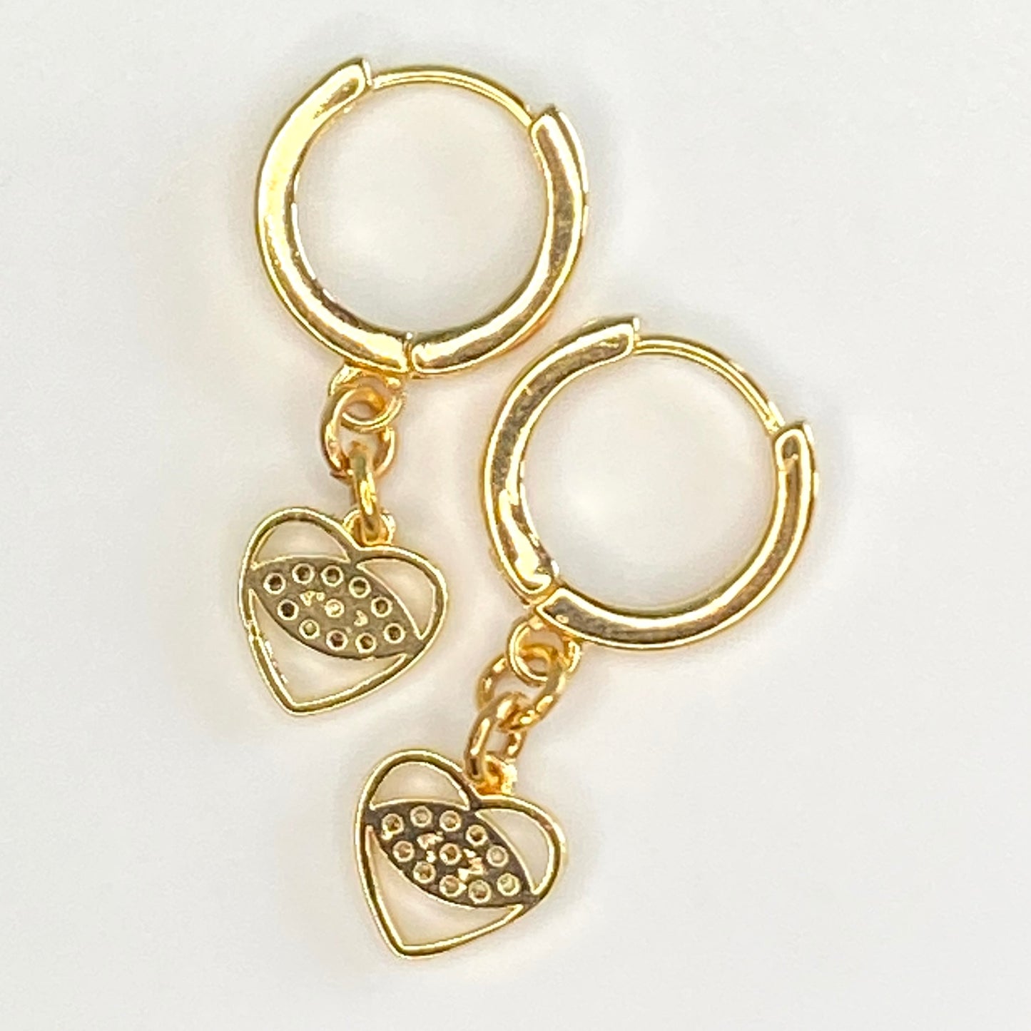 CZ Evil Eyes in Hearts Hoop Earrings