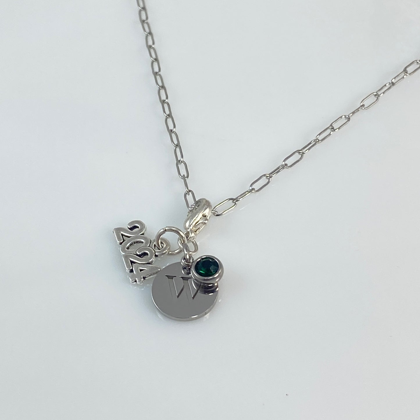 Letter, Birthstone & Year Paperclip Chain Necklace