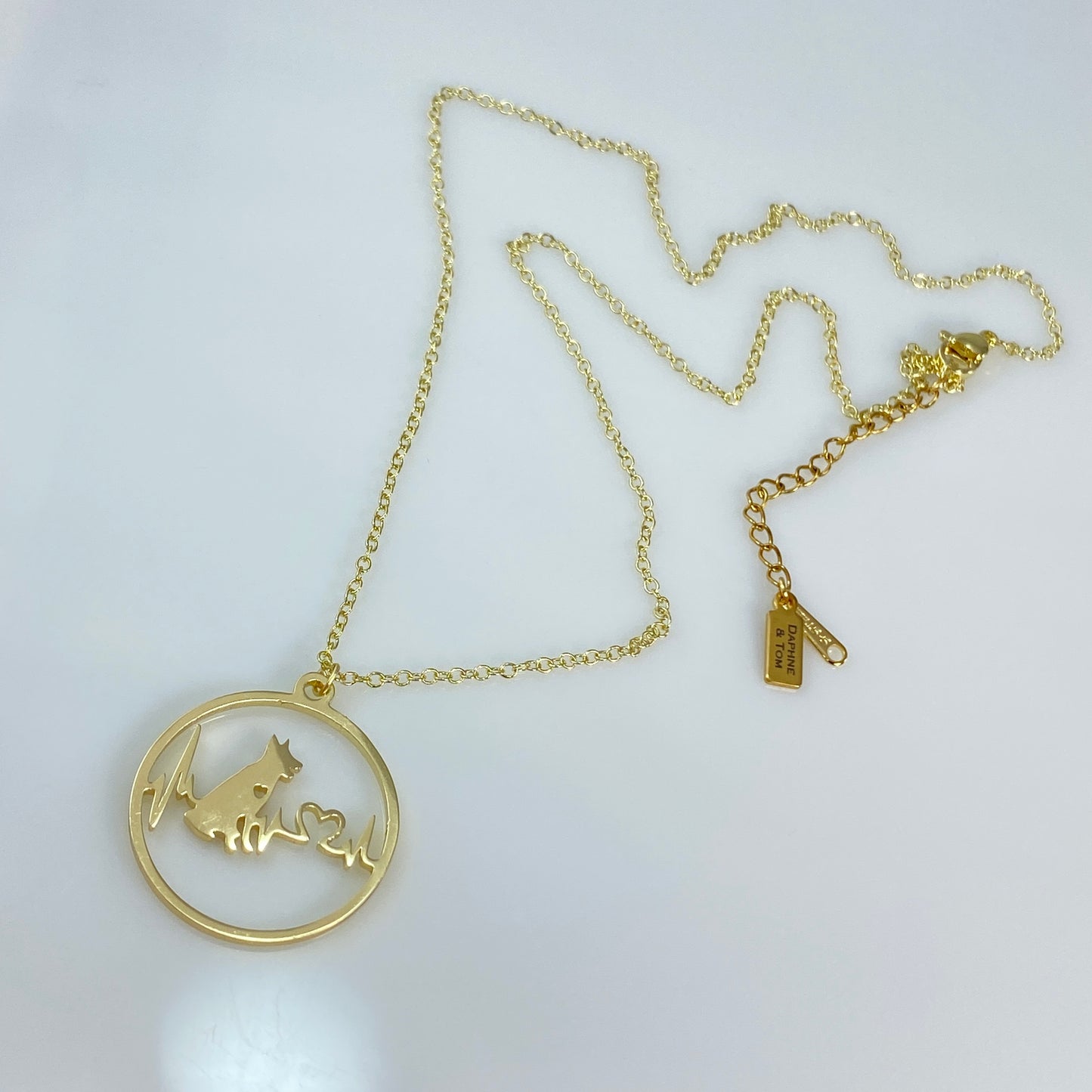 18 kt Gold Plated or Silver Shepherd or Collie Dog Heartbeat & Heart with Birthstone Pendant Cable Chain Necklace Stainless Steel