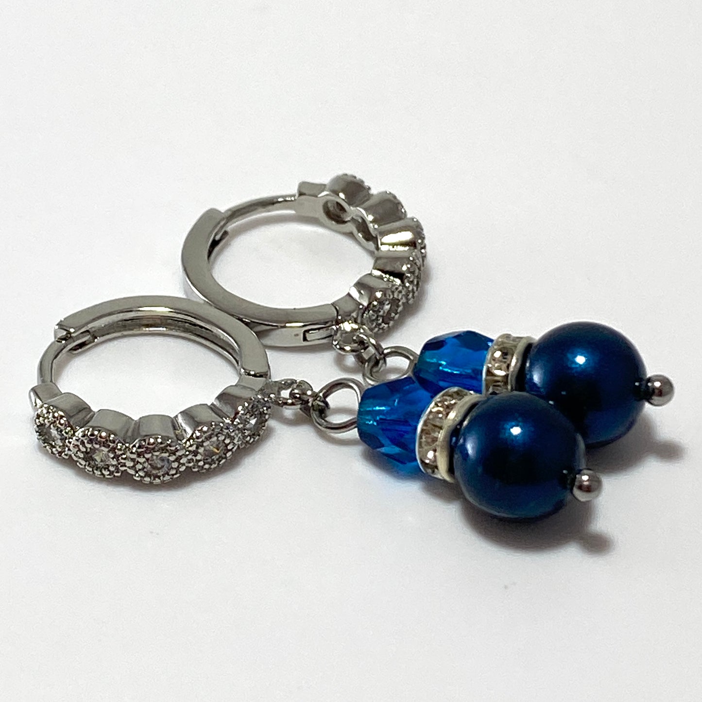 Pearls & Firepolished Beads Sterling CZ Hoop Earrings