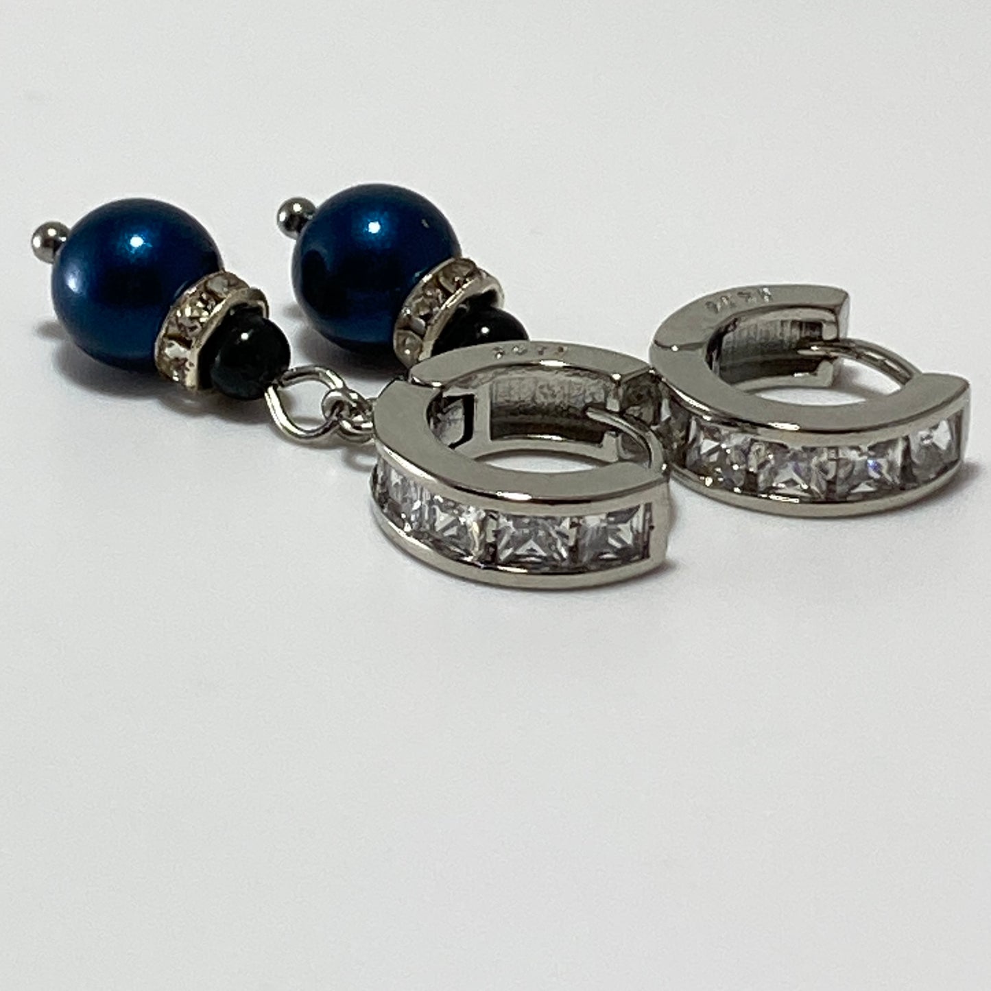 Pearls CZ Sterling Huggie Hoop Earrings