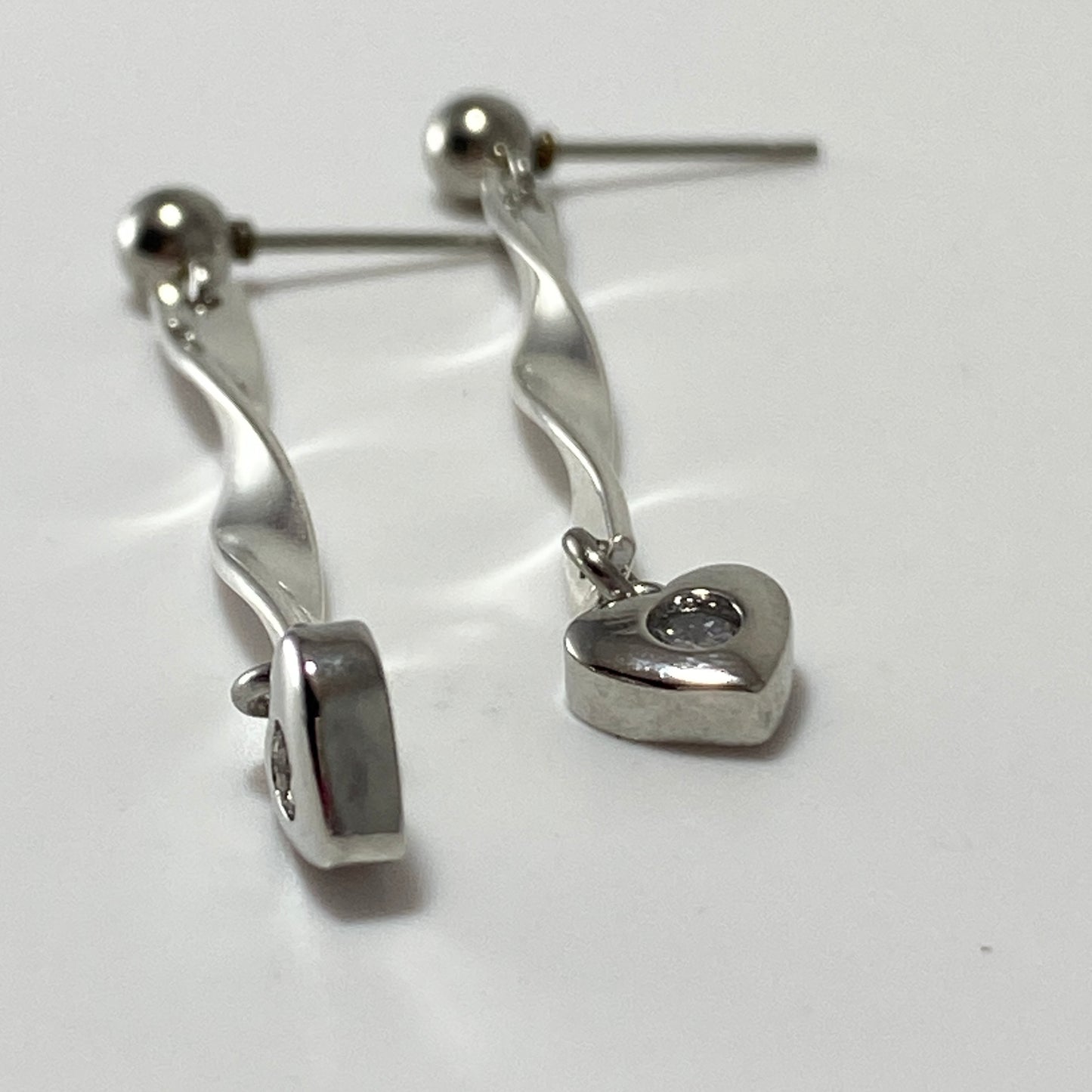 CZ Heart & Twisted Bars Stud Earrings