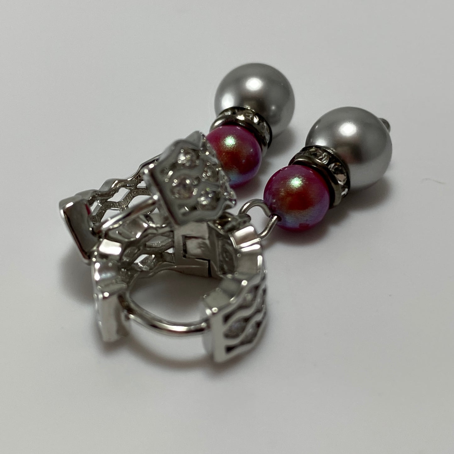 Pearl CZ Huggie Hoop Earrings