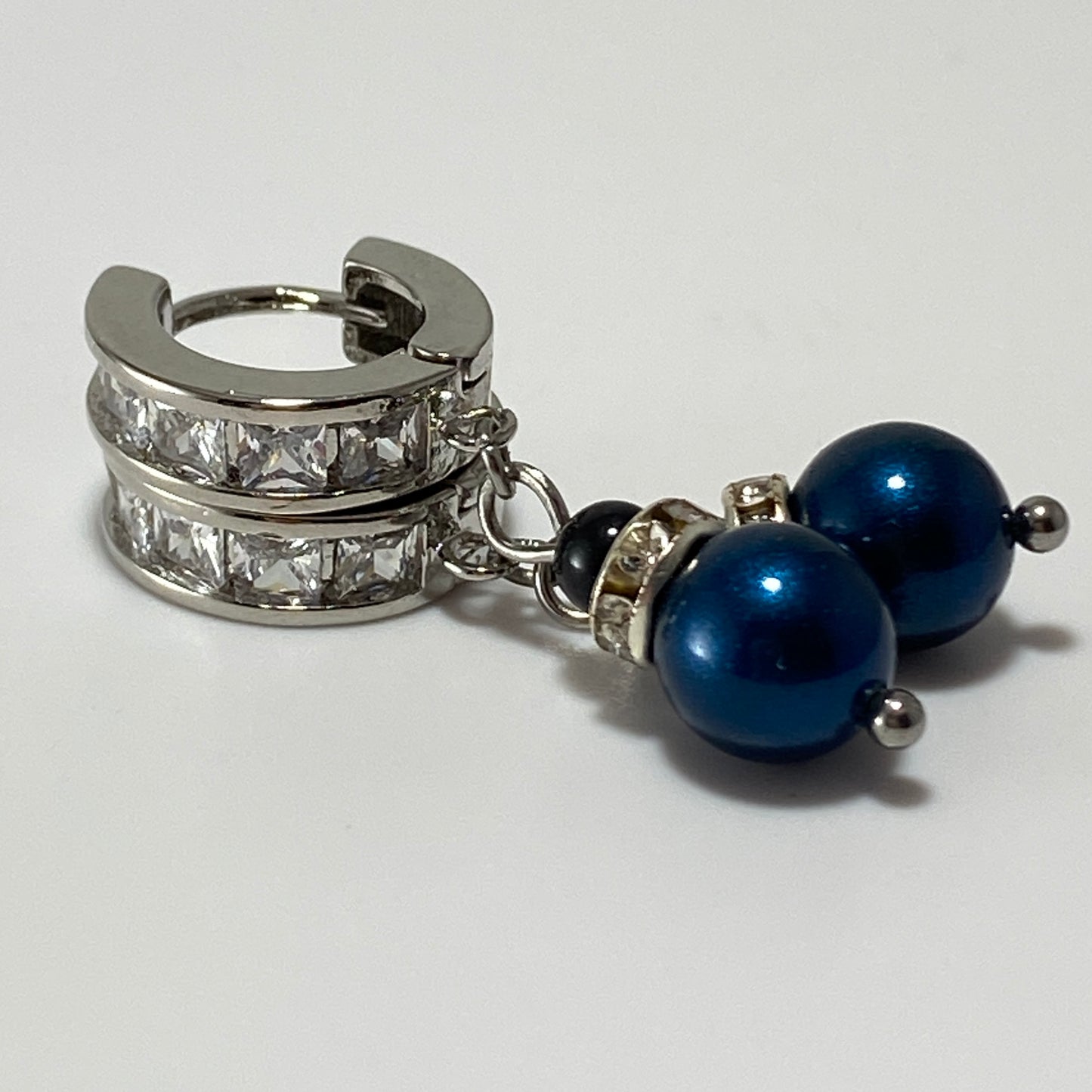 Pearls CZ Sterling Huggie Hoop Earrings