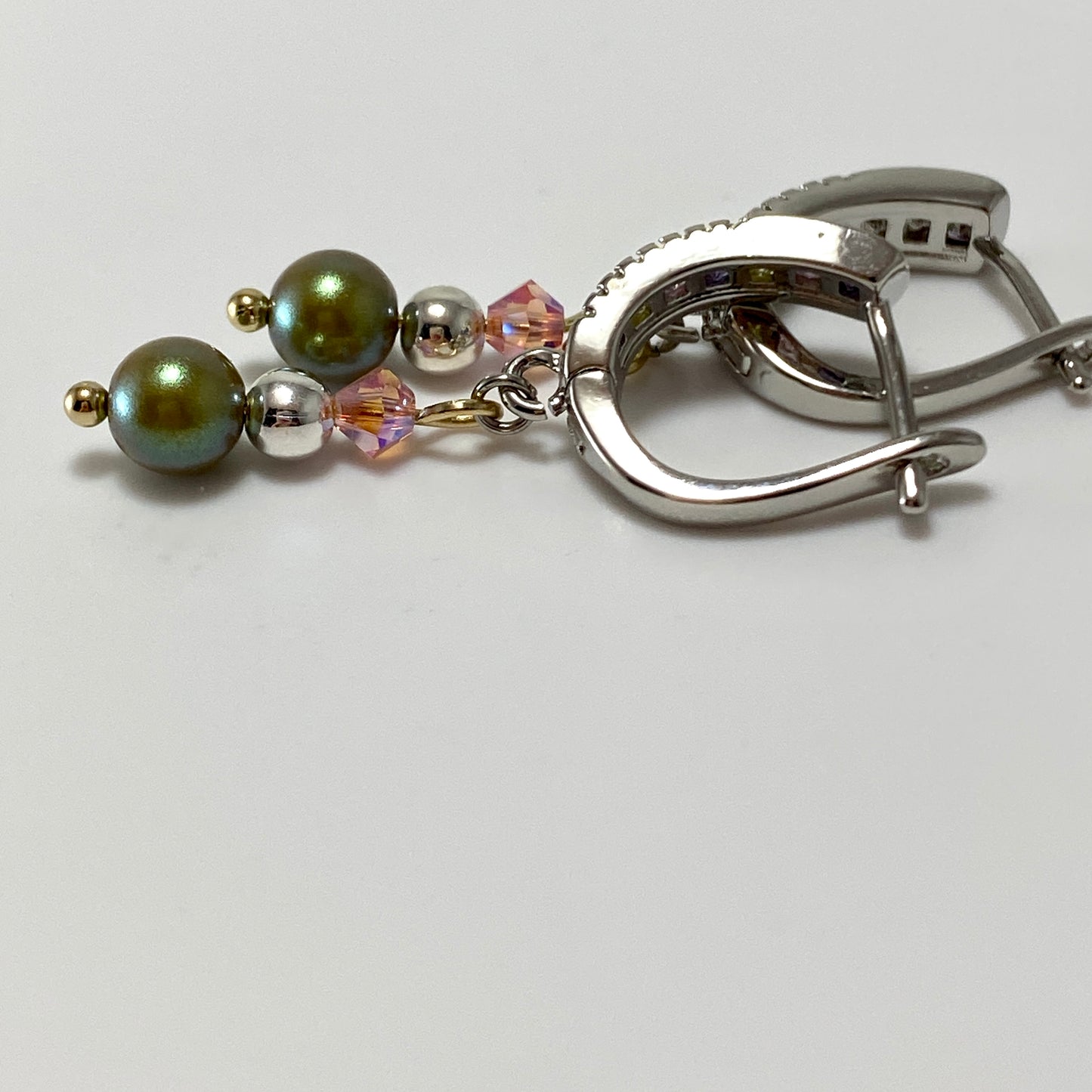 Boucles d'oreilles en argent sterling avec cristaux et perles autrichiennes et pierres en zircone cubique