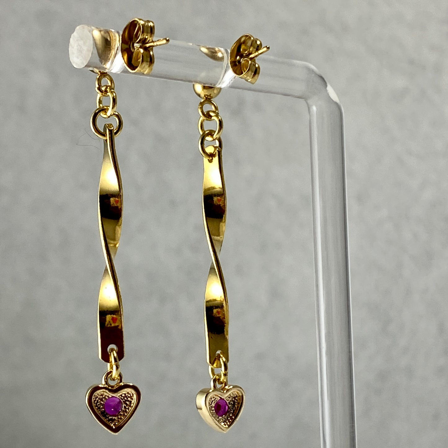 CZ Heart & Twisted Bars Stud Earrings