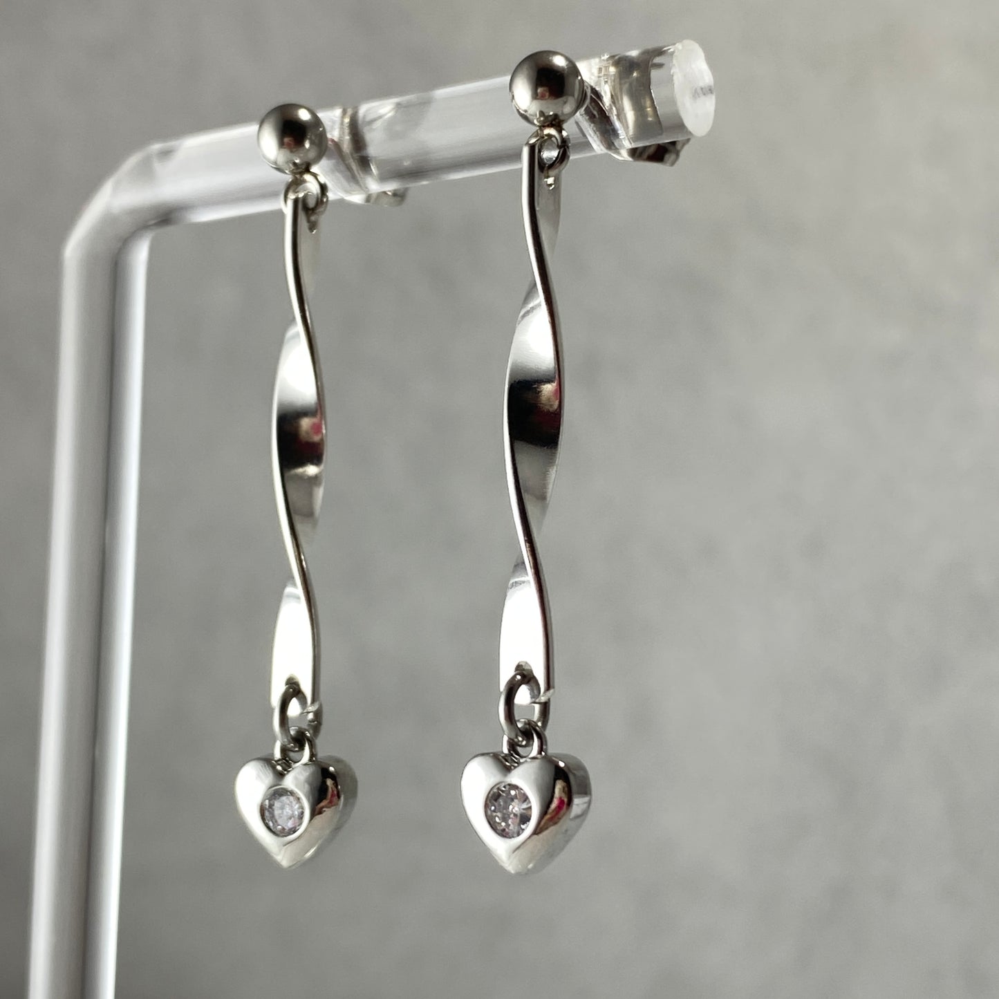 CZ Heart & Twisted Bars Stud Earrings