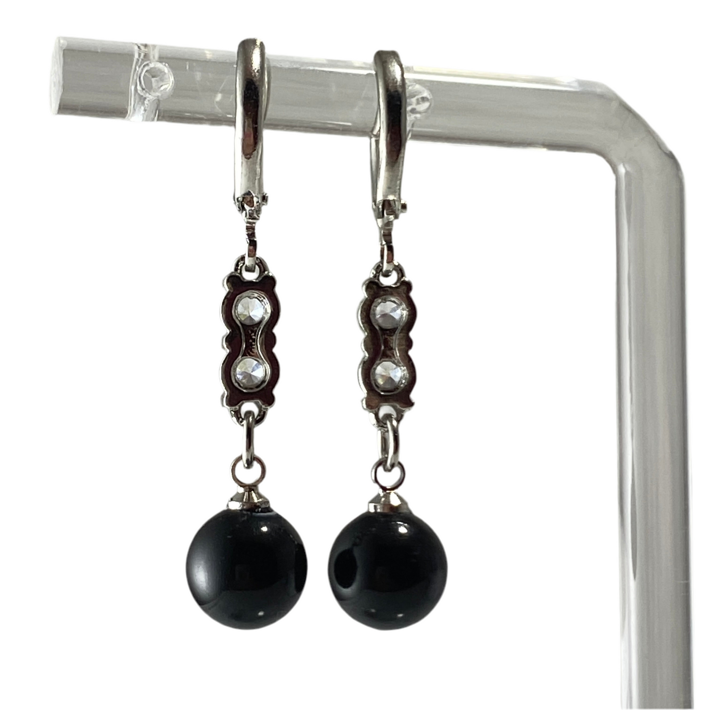 Boucles d'oreilles créoles en argent sterling avec perles de cristal autrichiennes et pierres en oxyde de zirconium