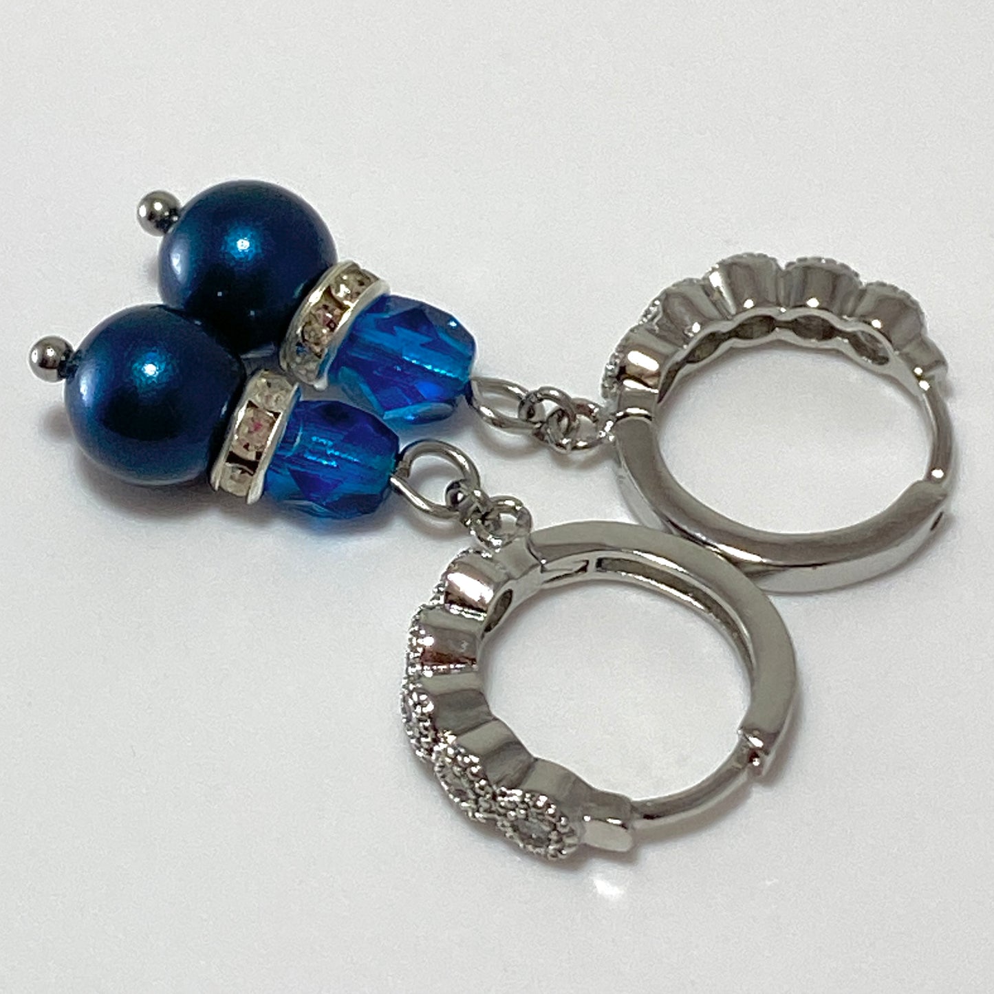 Pearls & Firepolished Beads Sterling CZ Hoop Earrings