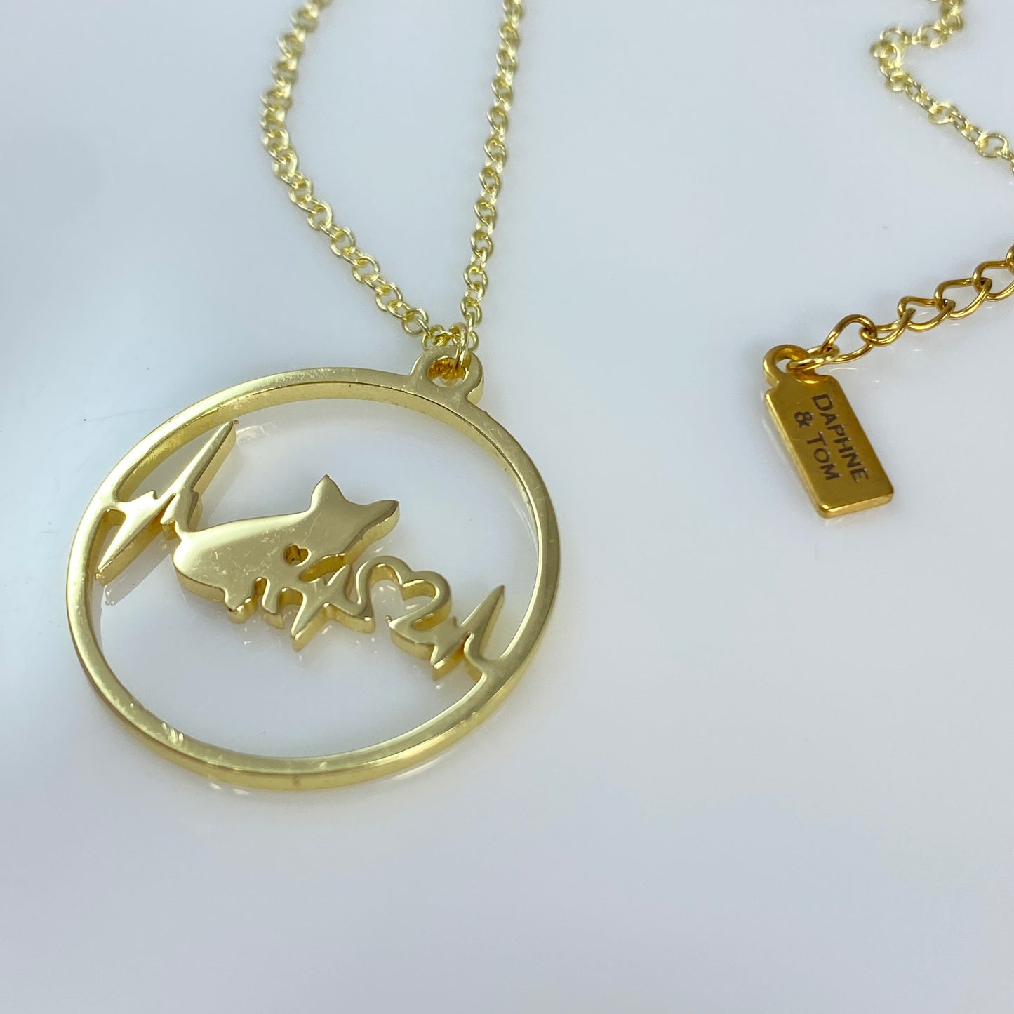 18 kt Gold Plated or Silver Dog Heartbeat & Heart with Birthstone Pendant Cable Chain Necklace Stainless Steel
