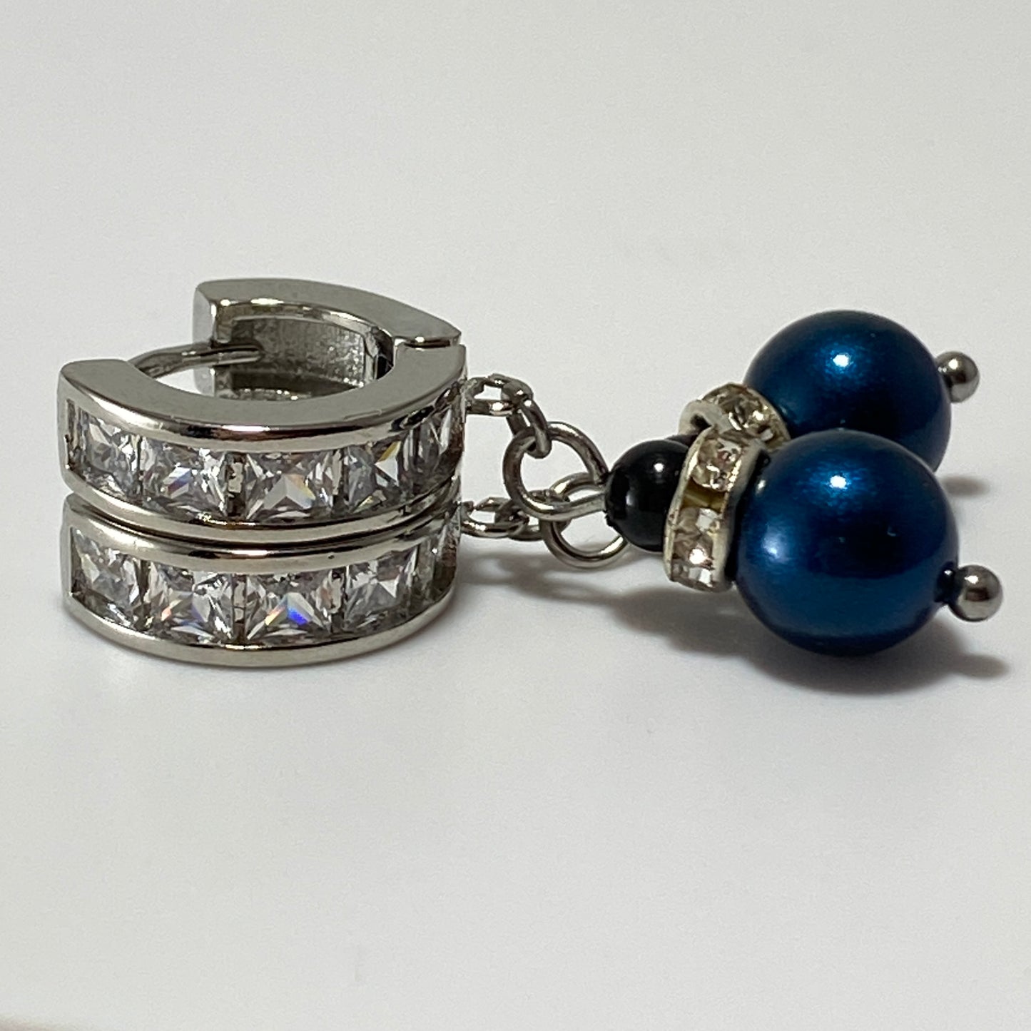 Pearls CZ Sterling Huggie Hoop Earrings