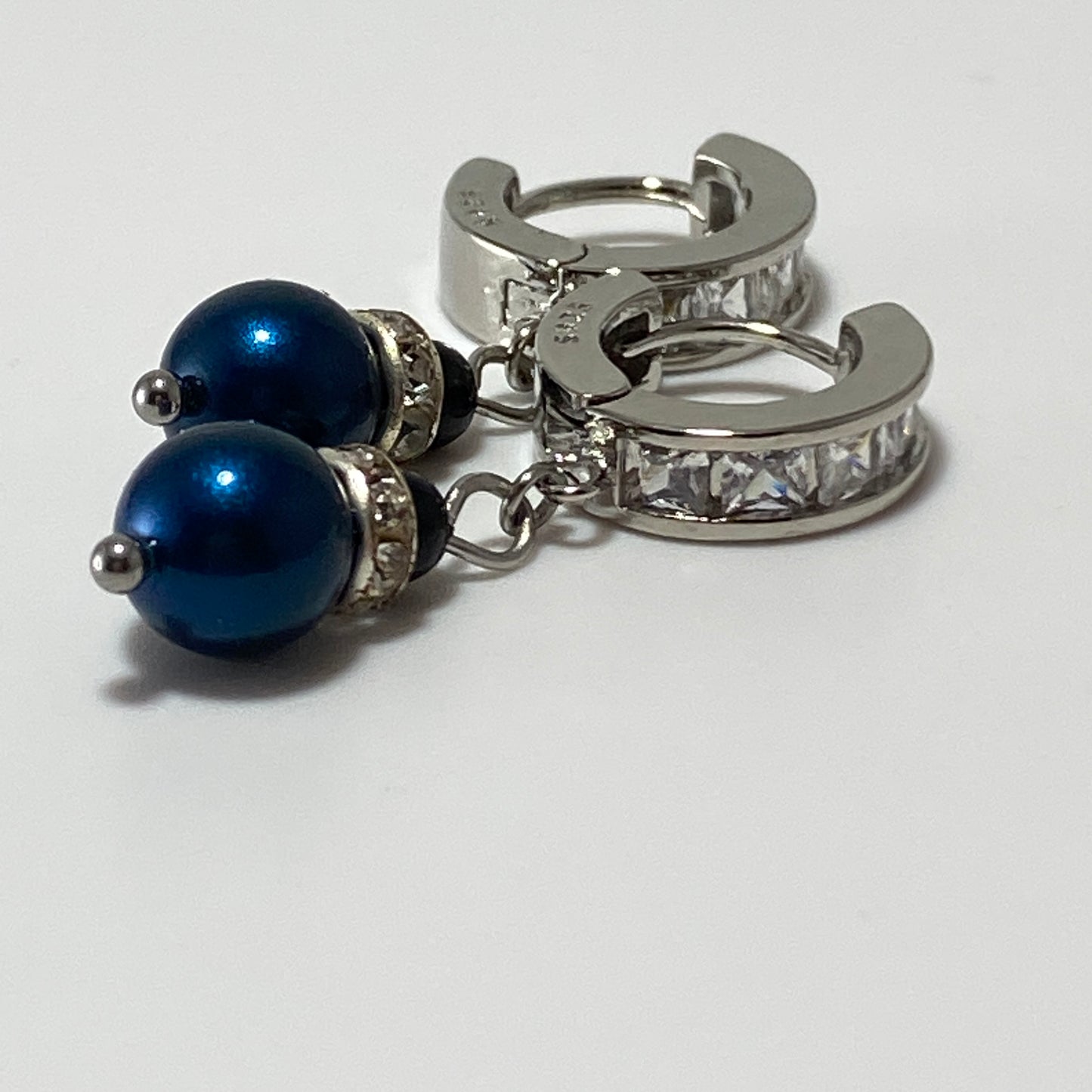 Pearls CZ Sterling Huggie Hoop Earrings