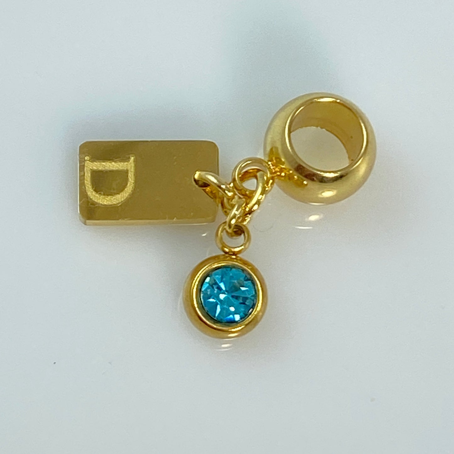 Collier, boucles d'oreilles ou porte-clés en acier inoxydable or 18 carats avec petite lettre et pierre de naissance