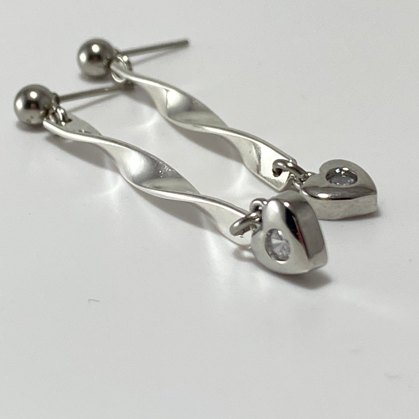 CZ Heart & Twisted Bars Stud Earrings