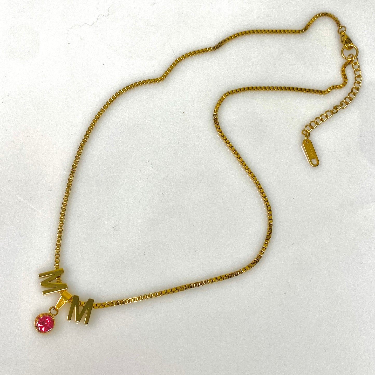 Birthstone & Initials Box Chain Necklace