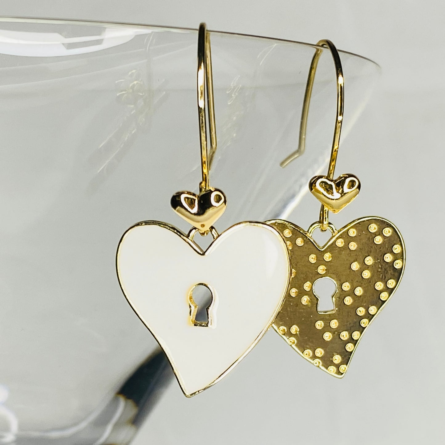 Enamel & Gold Heart Hook Earrings