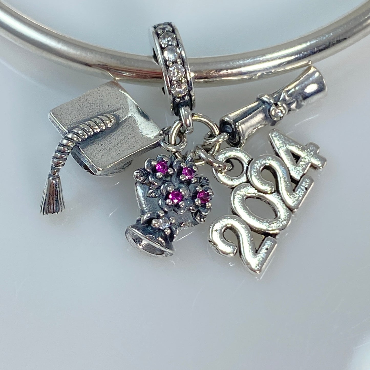 Graduation Hat, Year & Birthstone Charm 2024, 2025, 2026