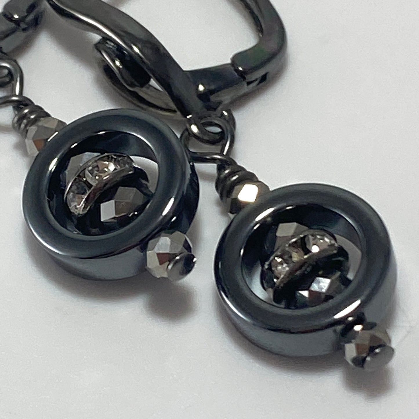 Hematite & Czech Crystal Hook Earrings