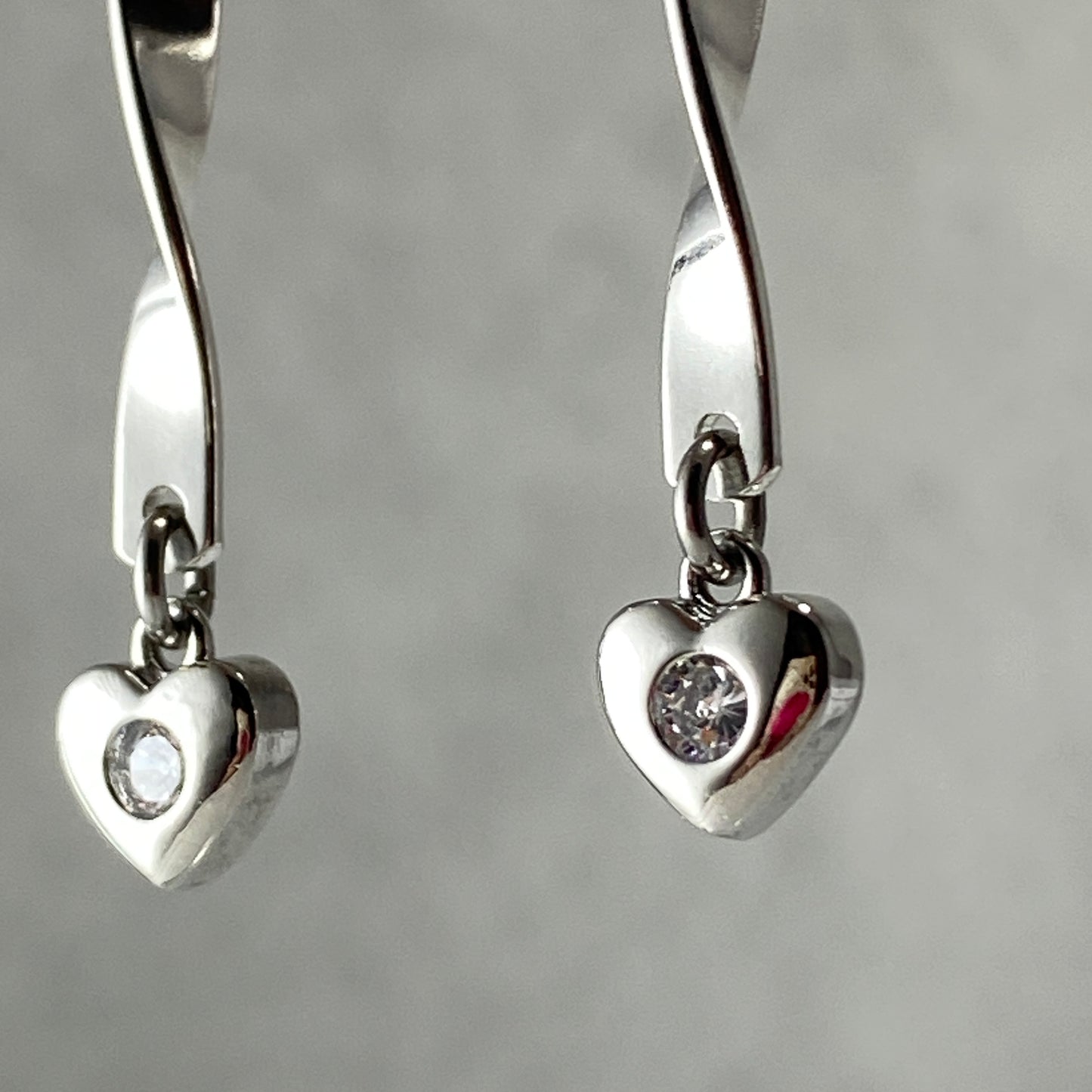 CZ Heart & Twisted Bars Stud Earrings