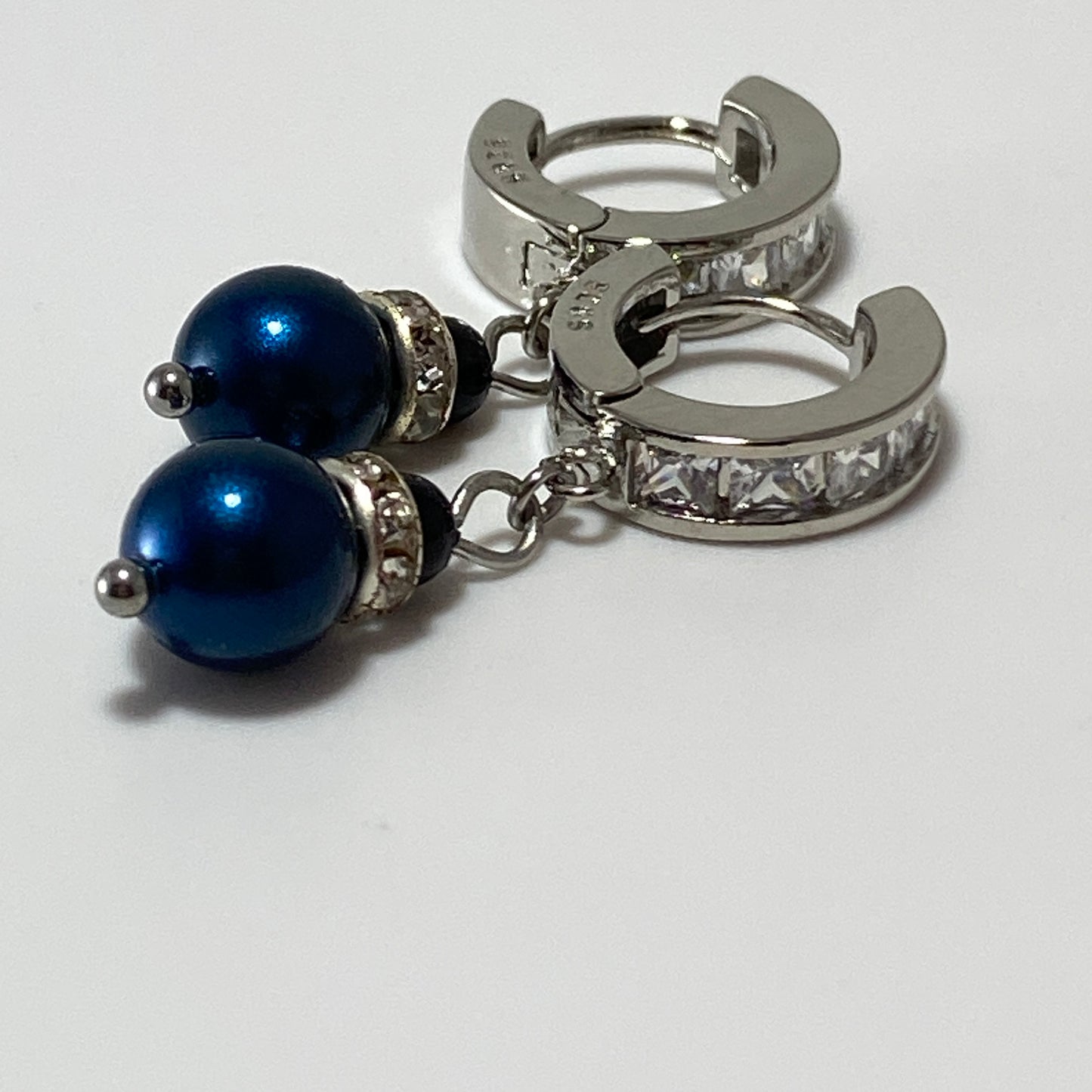 Pearls CZ Sterling Huggie Hoop Earrings