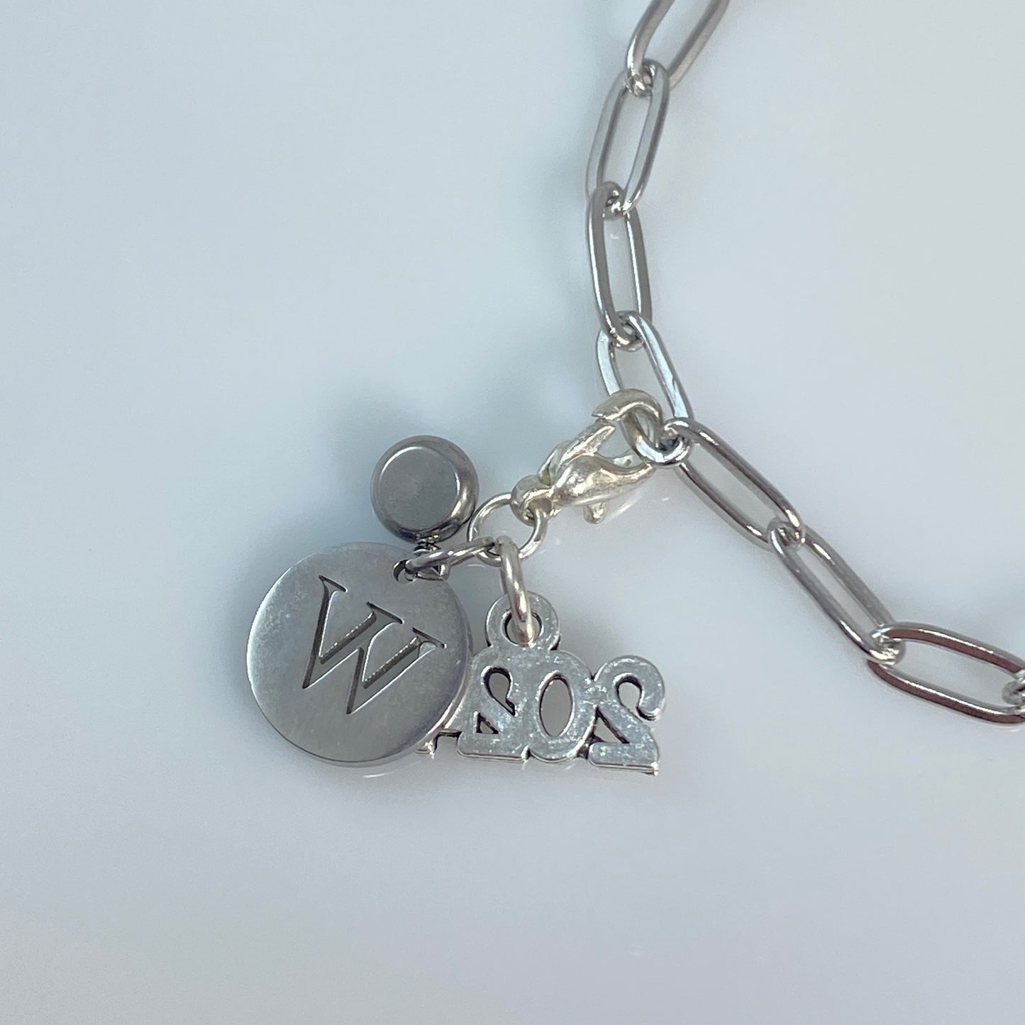 Letter, Birthstone & Year Paperclip Chain Necklace