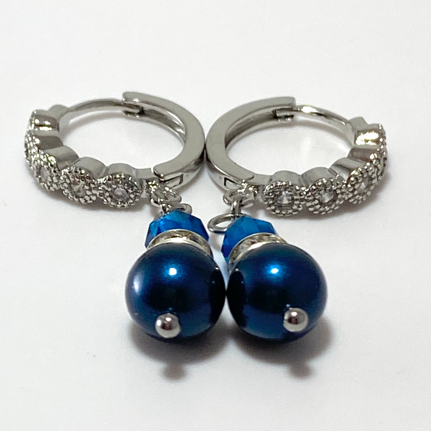 Pearls & Firepolished Beads Sterling CZ Hoop Earrings