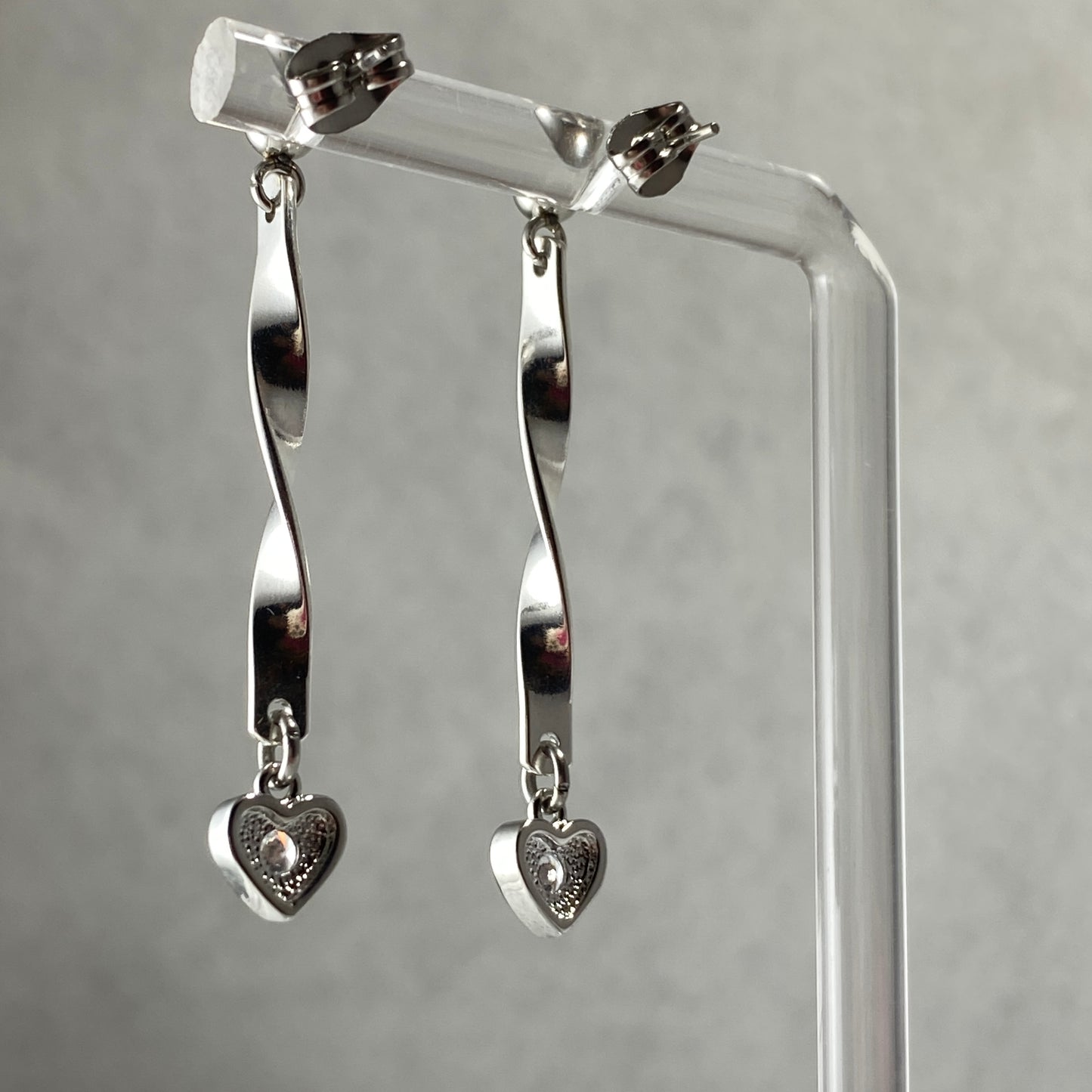 CZ Heart & Twisted Bars Stud Earrings