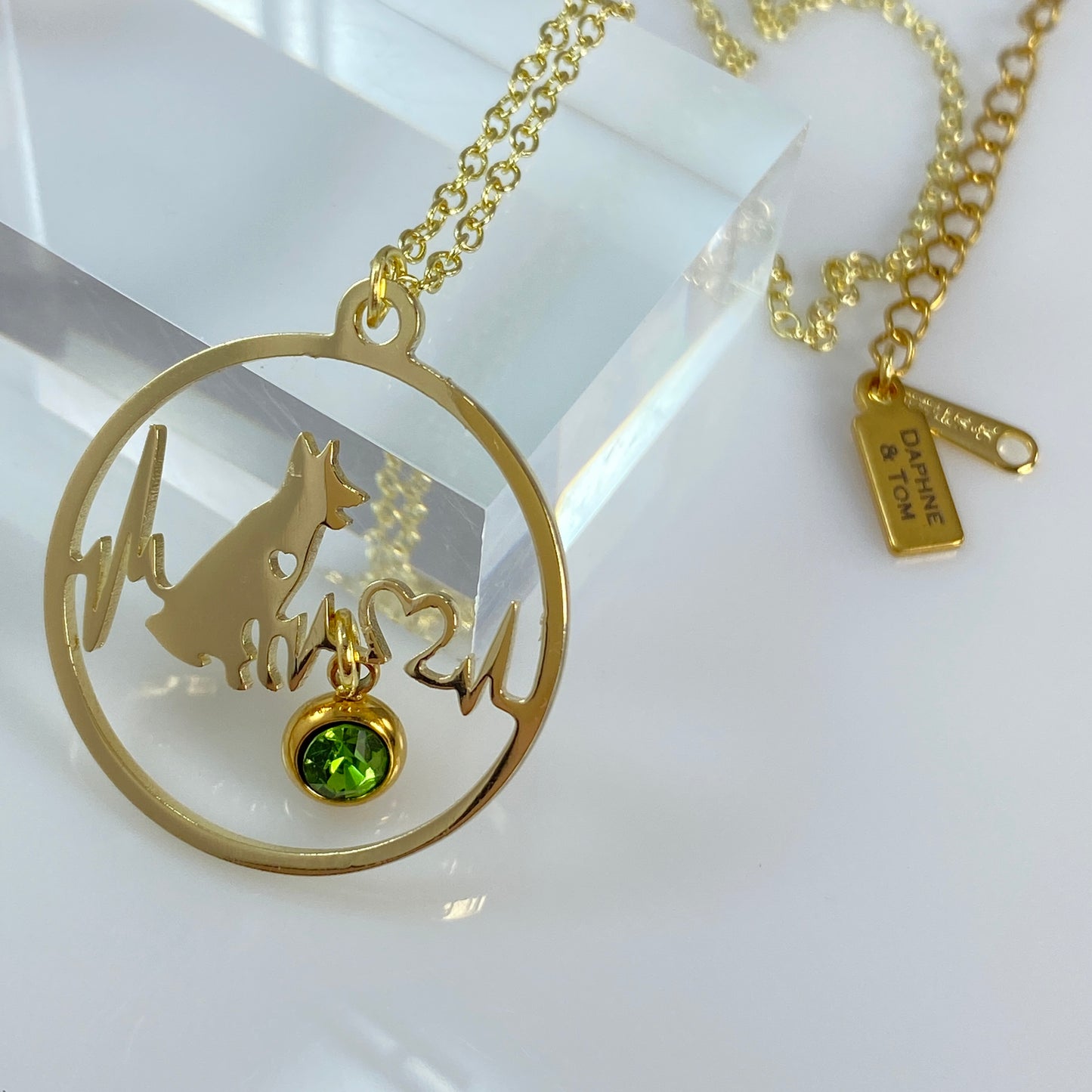 Collier avec pendentif en forme de cœur et de battement de cœur en or ou en argent 18 carats avec pierre de naissance et acier inoxydable
