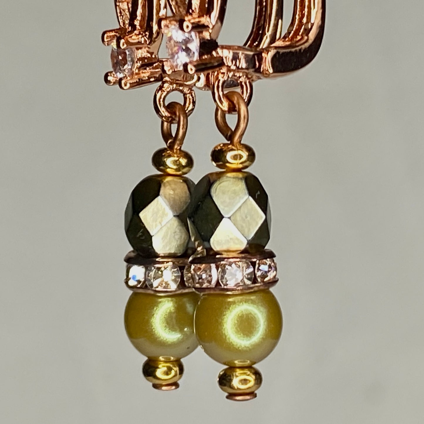 Pearl & Czech Glass CZ Hook Earrings