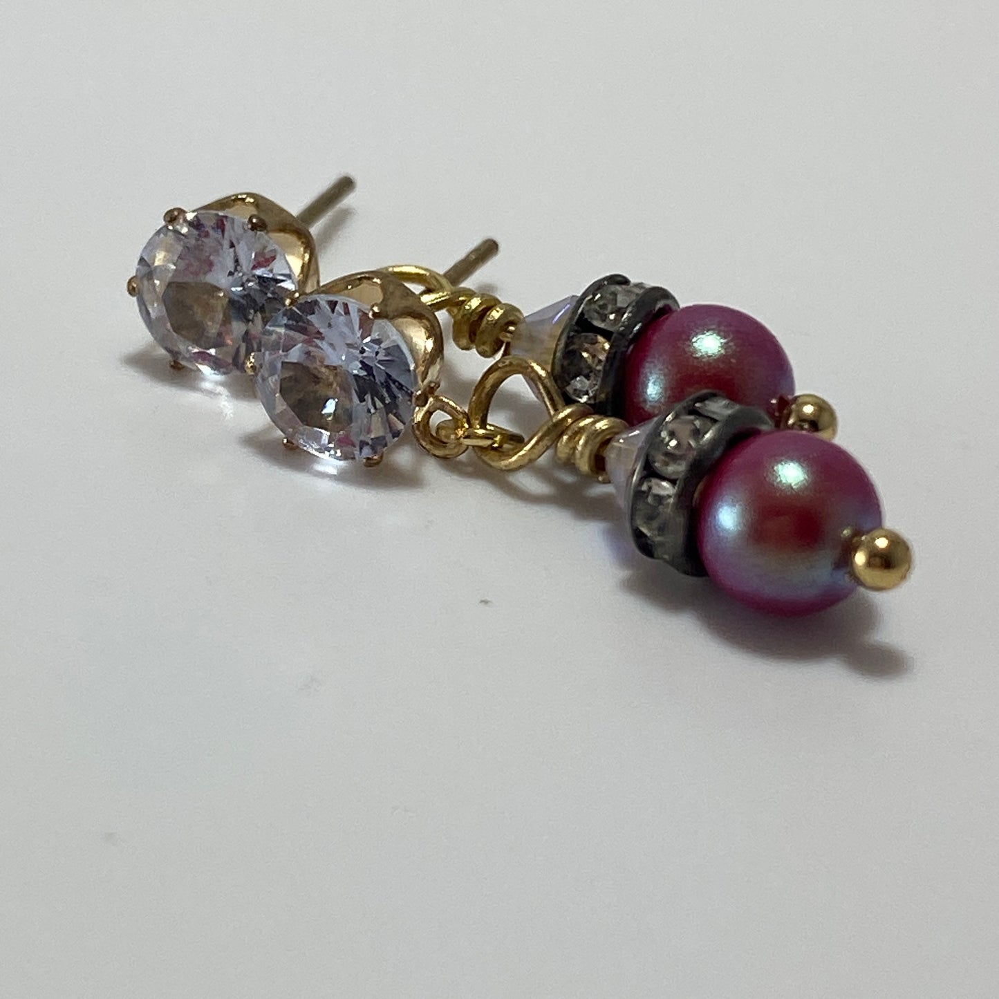 Crystals & Pearls CZ Stud Earrings