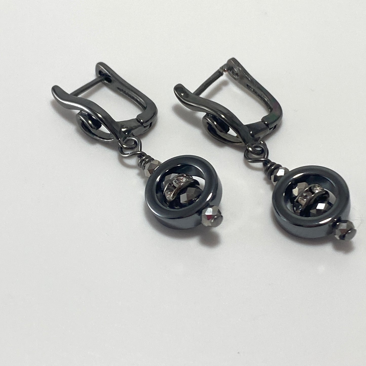 Hematite & Czech Crystal Hook Earrings