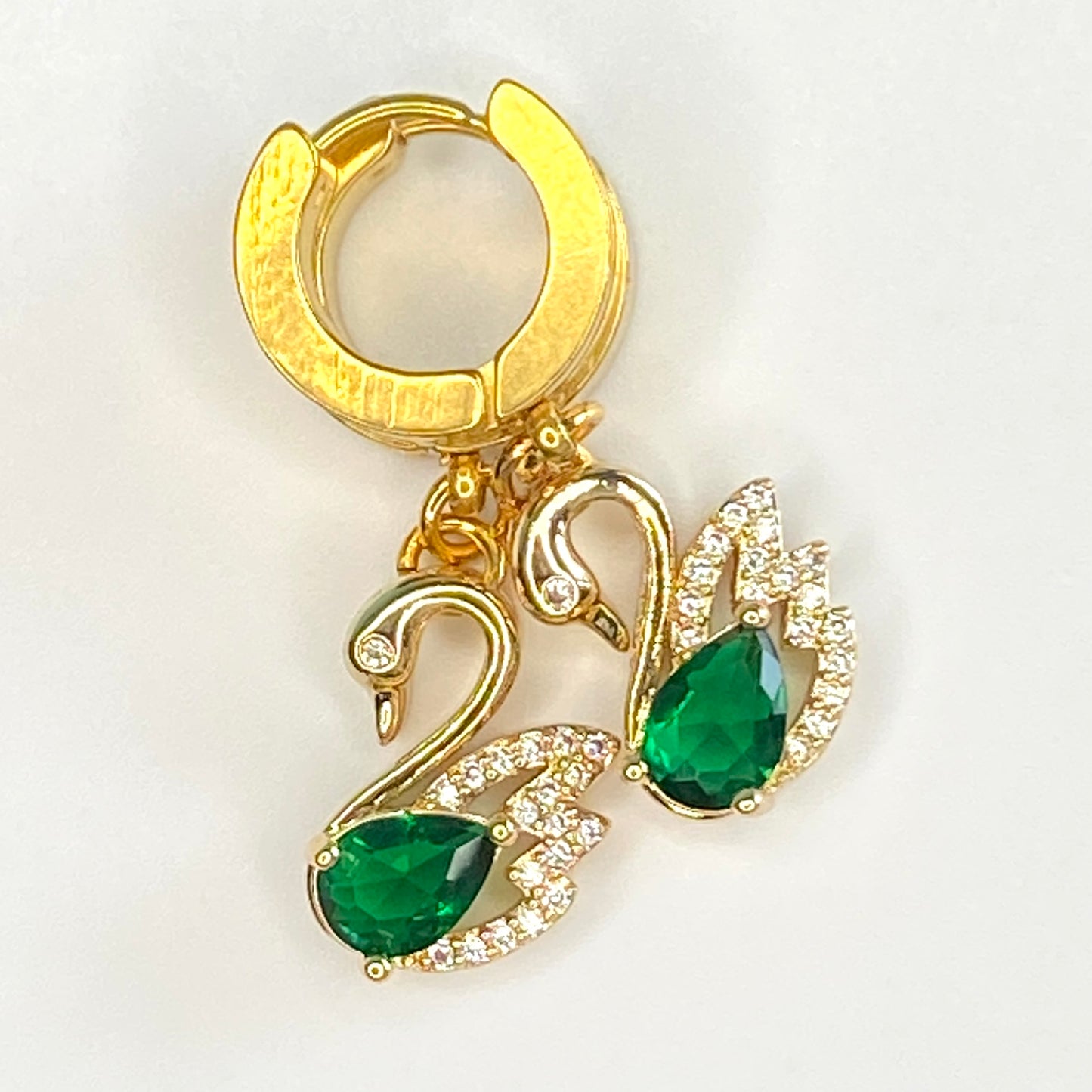 CZ Swan Huggie Hoop Earrings